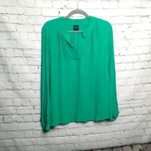 Madeleine Bright Green V Neck Blouse NWOT
